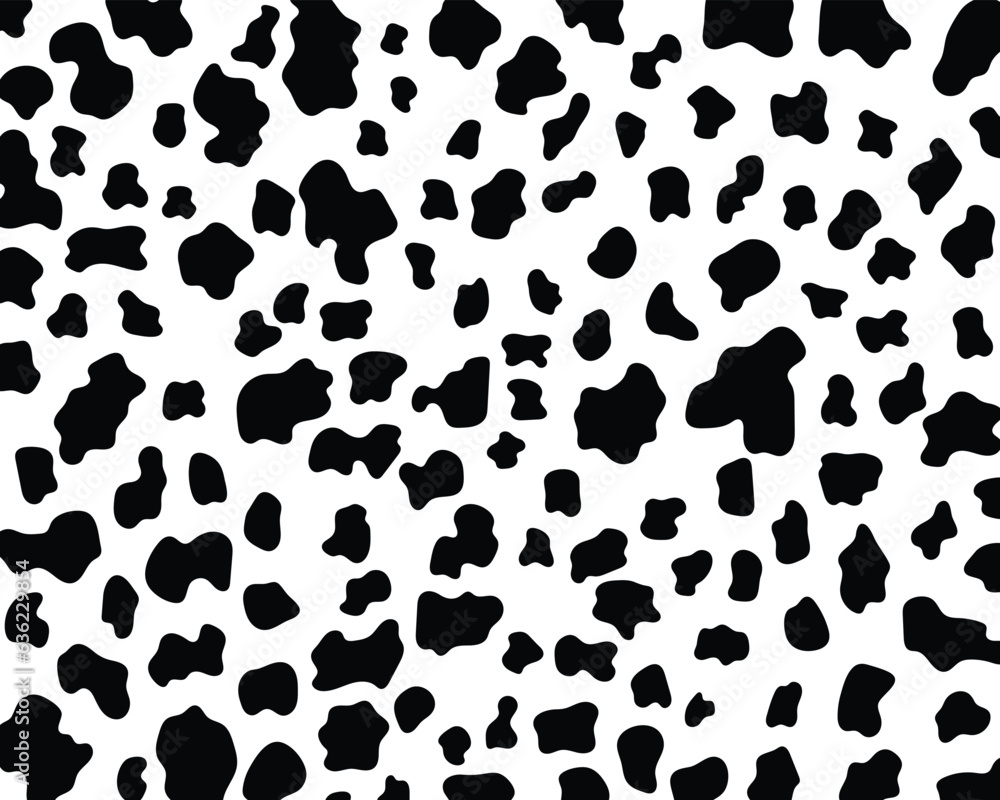 Abstract animal skin cow seamless pattern design. Black and white seamless camouflage background.