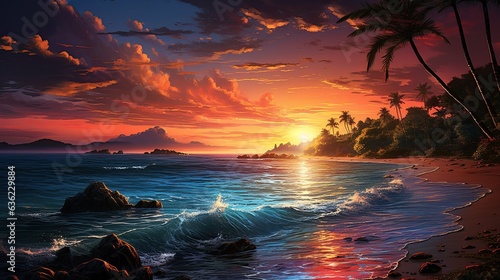 Idyllic paradisiacal and colorful landscape. Generative AI