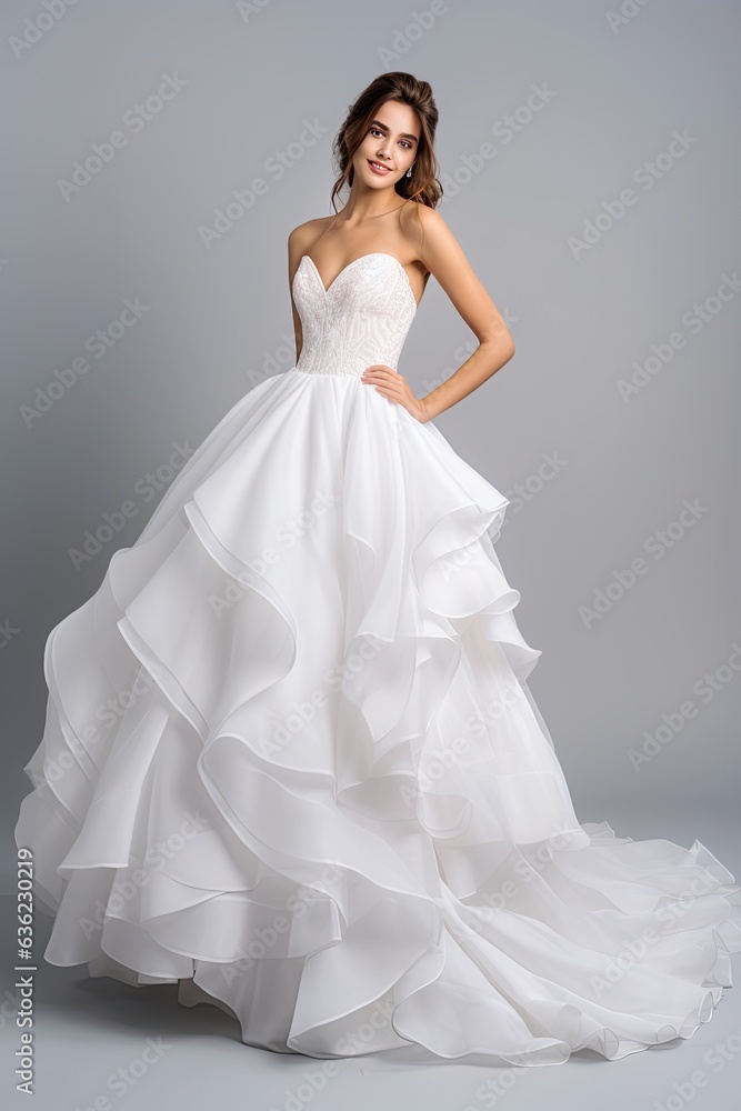 bride in a wedding gown, standing elegantly,emphasizing the wedding dress's beauty and the model's poise.Generated with AI bride in a wedding gown, standing elegantly,emphasizing the wedding dress's beauty and the model's poise.Generated with AI