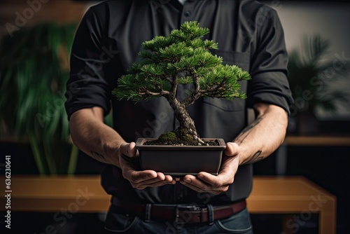 Man holding bonsai