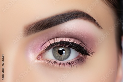 model in a white studio backdrop, skillfully applying eye lashes, eye lid, eyeliner, and mascara. Showcase the artistry of eye makeup. Generated with AI