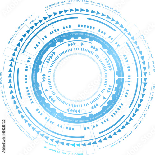 Technological circular element. Vibrant blue technological circle on clean white backdrop: a symbol of innovation, modern design, and digital progress