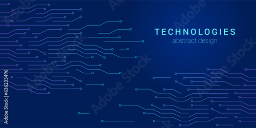Digital tech blue background with circuit board elements. Ideal for tech companies, data analytics, digital era topics. Versatile for web, presentations, ads