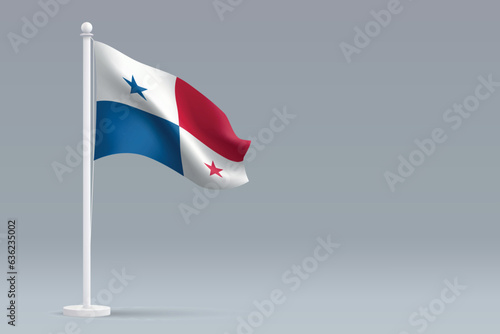 3d realistic national Panama flag isolated on gray background