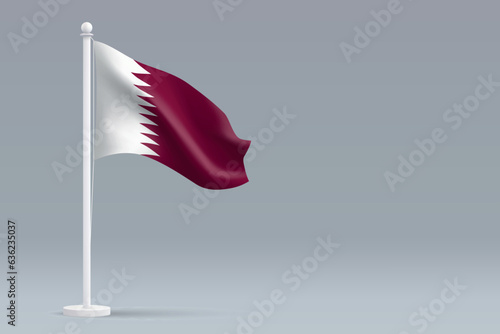 3d realistic national Qatar flag isolated on gray background