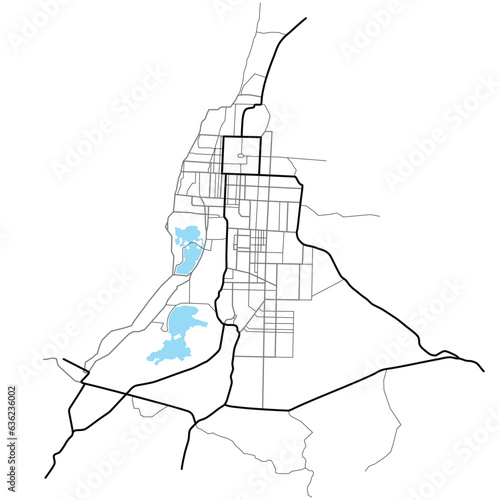 City map of Mandalay. Line scheme of roads. Town streets on the plan. Urban environment with river and forest and parks, architectural background. Vector
