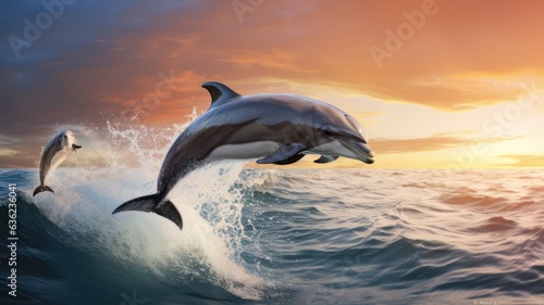 Dolphins jumping out of the ocean created with Generative AI © mg photo