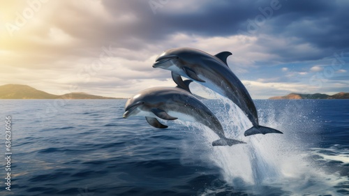 Dolphins jumping out of the ocean created with Generative AI © mg photo
