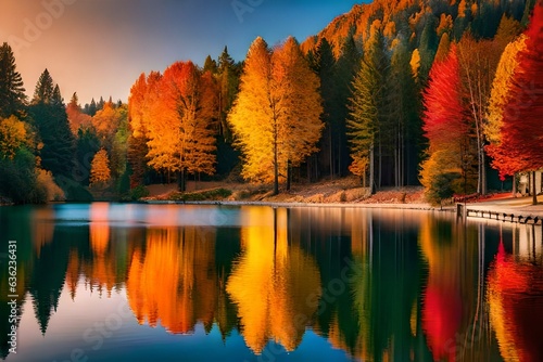 autumn landscape with lake © mical