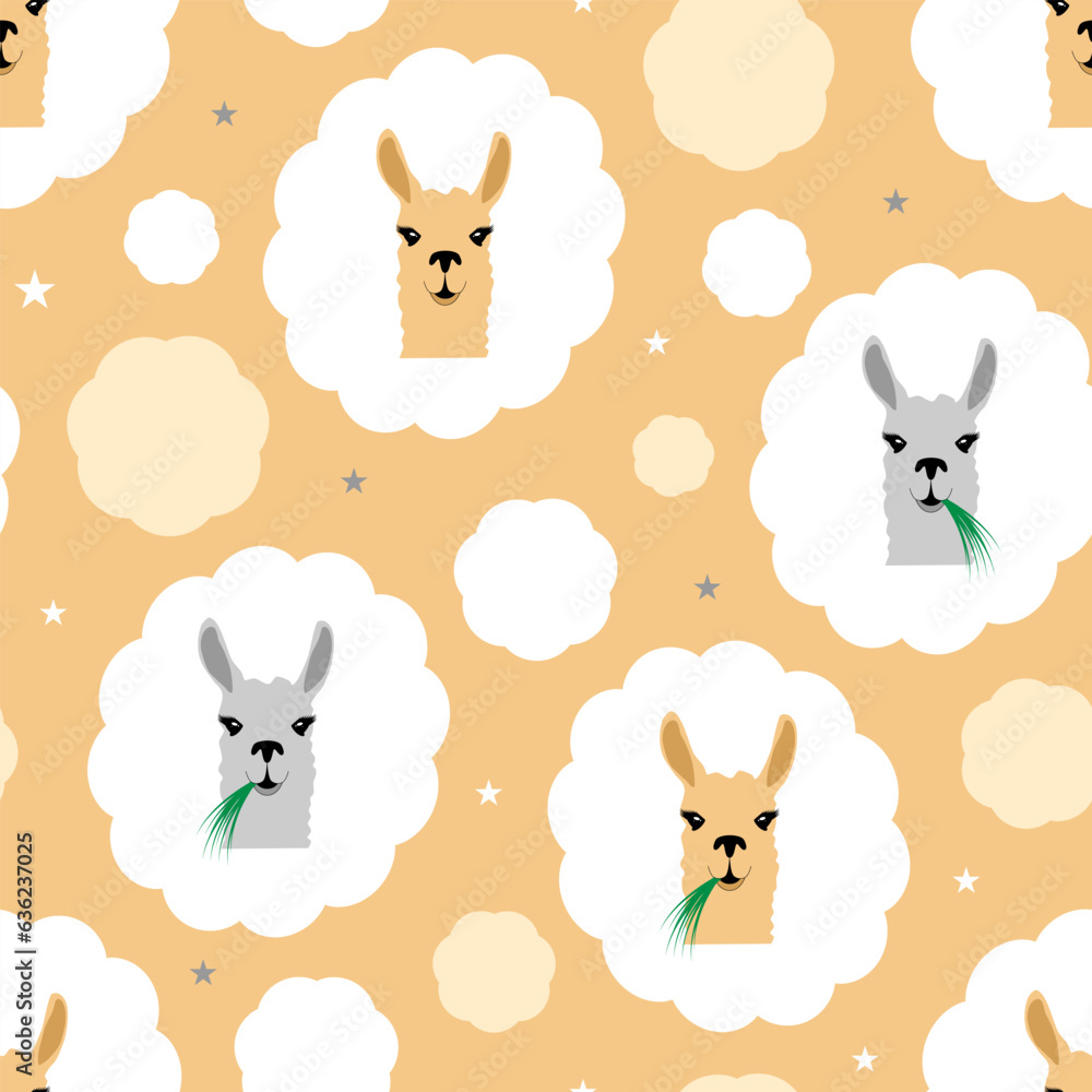 Fototapeta premium Cute llamas surface pattern. Nursery digital paper