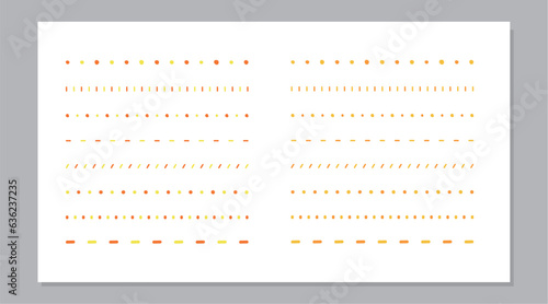 かわいい飾り罫セット　ライン素材　線　手書き　罫線　ベクター　あしらい　黄色　オレンジ　Set of hand drawn vector line border. cute hand drawn line set.