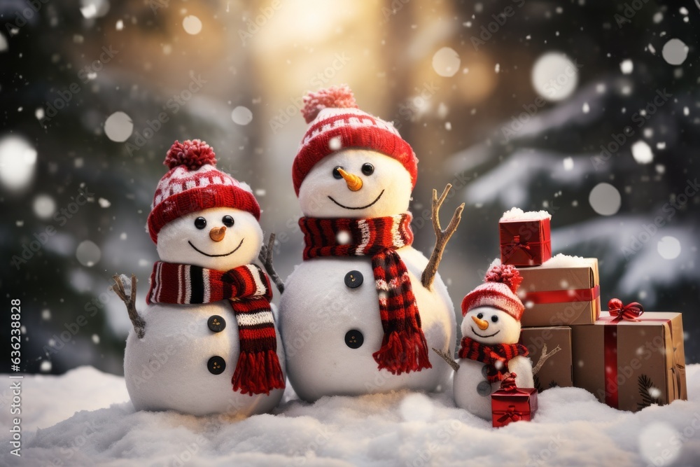 Snowman Family as a symbol of Christmas and New Year holidays