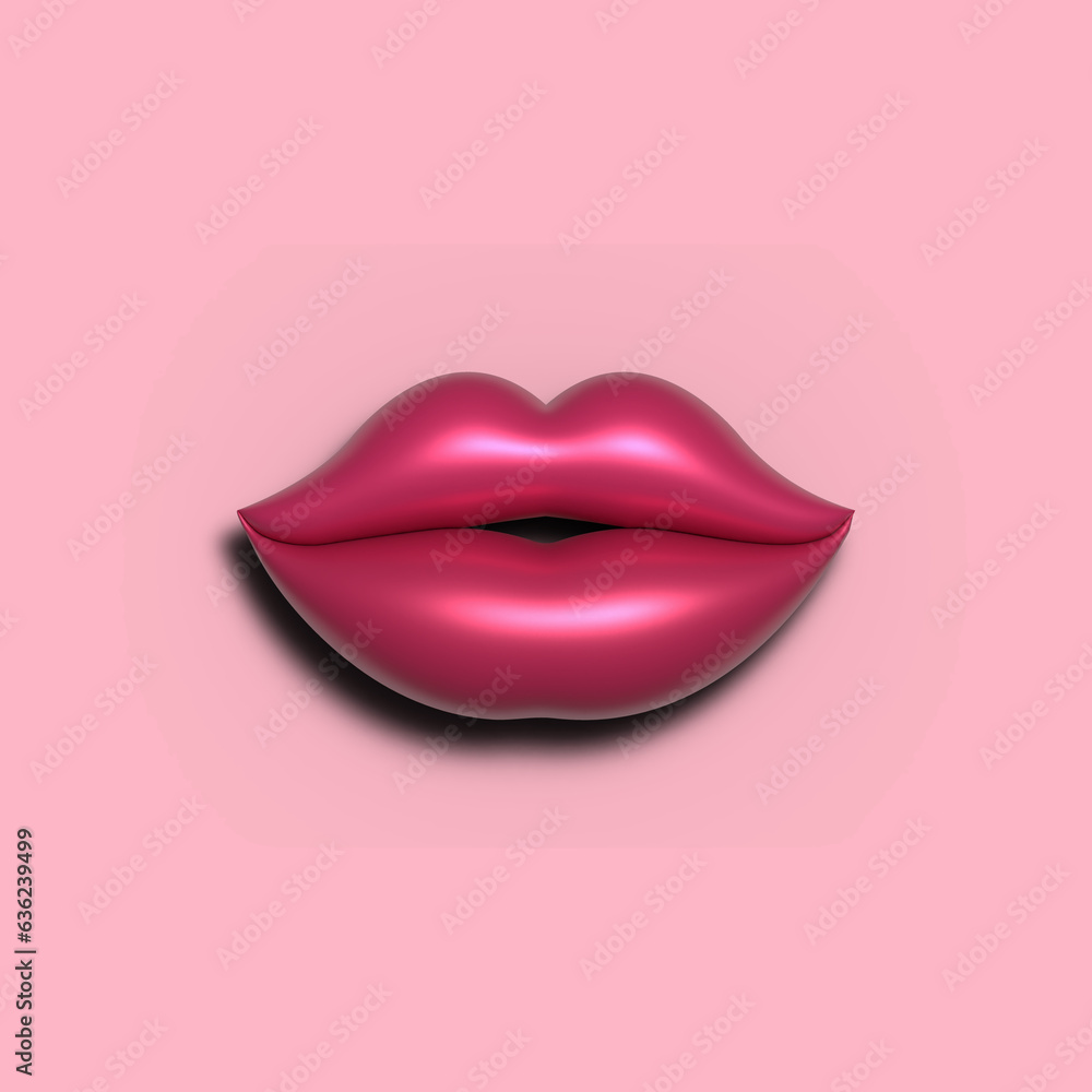 3d pink lips on a soft pink background. Suitable for advertising beauty salons, advertising manufacturers of lipsticks, postcards 3d pink lips on a soft pink background. Suitable for advertising beauty salons, advertising manufacturers of lipsticks, postcards