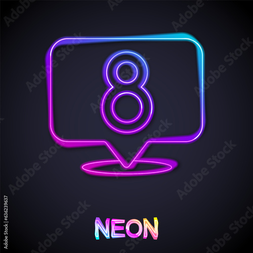 Glowing neon line 8 March icon isolated on black background. International Happy Women Day. Vector