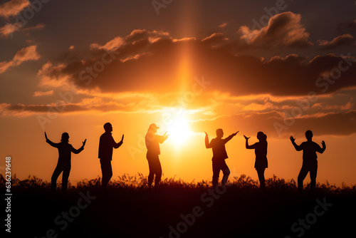 A group practicing Tai Chi in perfect harmony  their movements complemented by the calming ambiance of the setting sun. Generative AI