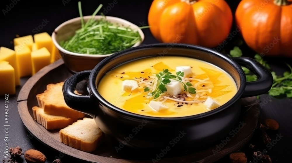 Hot dinner dish for Halloween party background. Spooky scary fun creative Halloween food for kids for celebration concept. AI photography, close up view.. Hot dinner dish for Halloween party background. Spooky scary fun creative Halloween food for kids for celebration concept. AI photography, close up view..