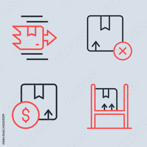 Set line Carton cardboard box, Warehouse interior with boxes and icon. Vector