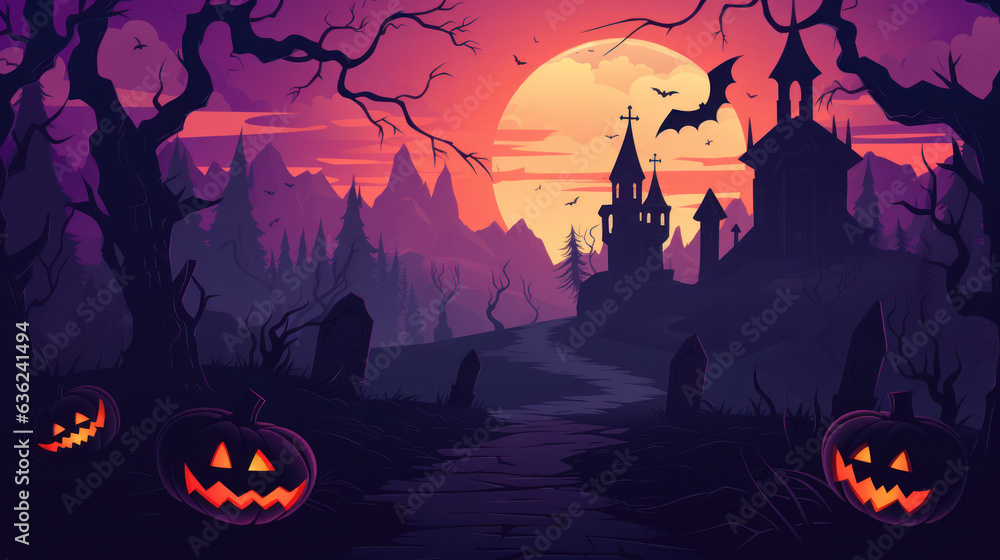 halloween banner on dark background, holiday, night party, horror, happy halloween festival concept. Generative AI