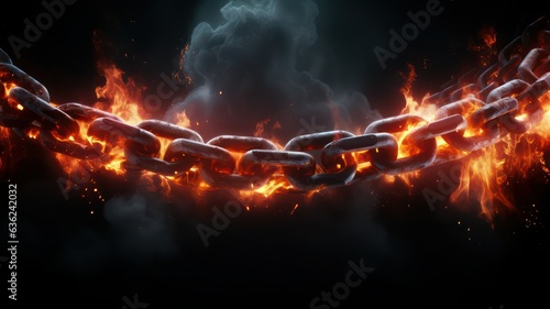 Big steel chain on fire created with Generative AI photo
