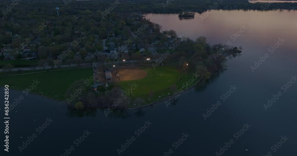 4K Reverse Aerial View of Excelsior Commons Park On Lake Minnetonka At Dusk 4K Reverse Aerial View of Excelsior Commons Park On Lake Minnetonka At Dusk