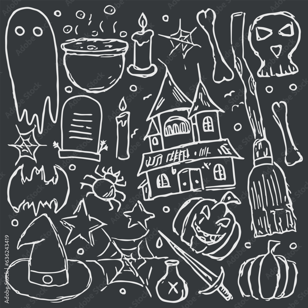 Halloween icons. Doodle Halloween background