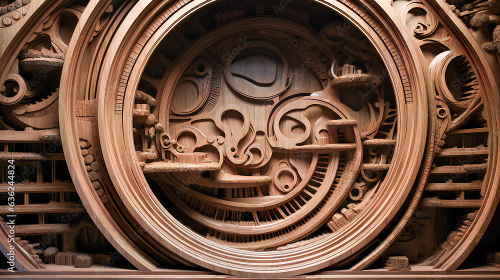 Carved wood composition, beautiful complex textured structure