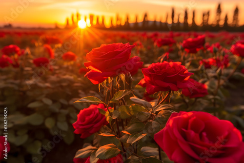 field of red roses