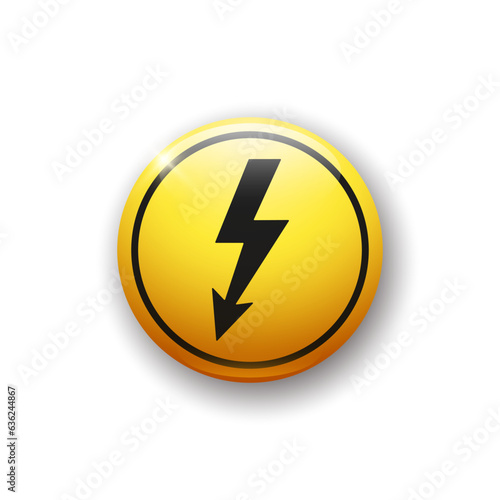 Realistic glossy button with high voltage icon. 3d vector element of yellow color with shadow underneath. Free Download Realistic glossy button with high voltage icon. 3d vector element of yellow color with shadow underneath. - GFXLoad