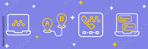 Set line Taxi mobile app, call telephone service, Route location and icon. Vector