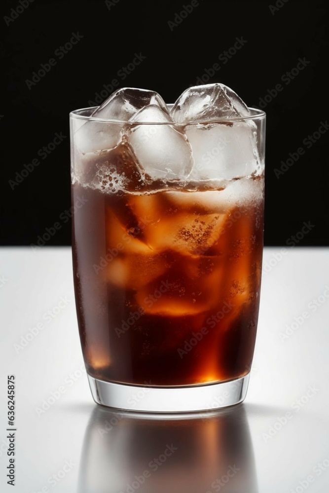 a glass of ice tea with brown liquid a glass of ice tea with brown liquid