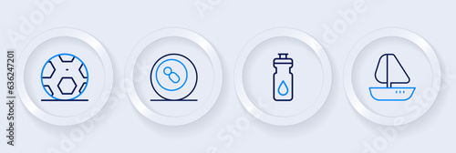 Set line Yacht sailboat, Fitness shaker, Billiard pool snooker ball and Soccer football icon. Vector