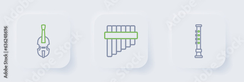 Set line Flute, Pan flute and Violin icon. Vector