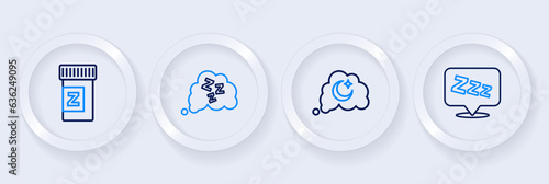 Set line Sleepy, Dreams, and Sleeping pill icon. Vector