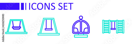 Set line Swedish wall, Attraction carousel, Swing for kids and Ferris wheel icon. Vector