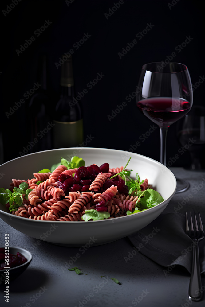 Pasta with red wine. Italian food.