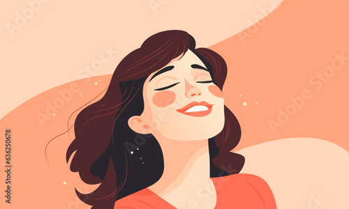 Joyful Elegance: Vector Illustration of a Content Woman in Flat Design