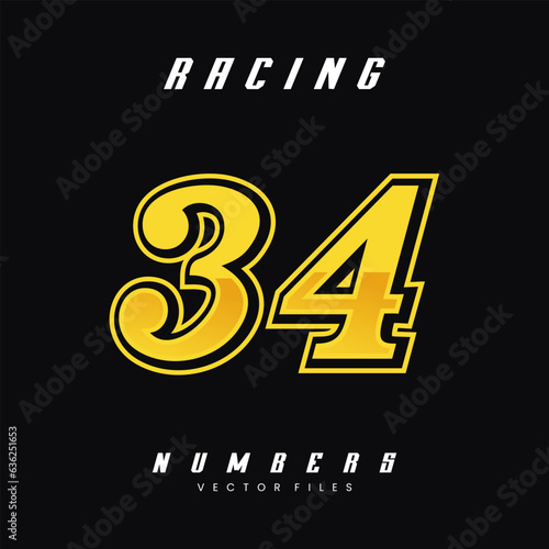 Racing Number 34 Vector Design Template
