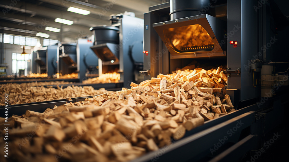 Production of biocombustible biomass wood pellet at the plant. Production of biocombustible biomass wood pellet at the plant.