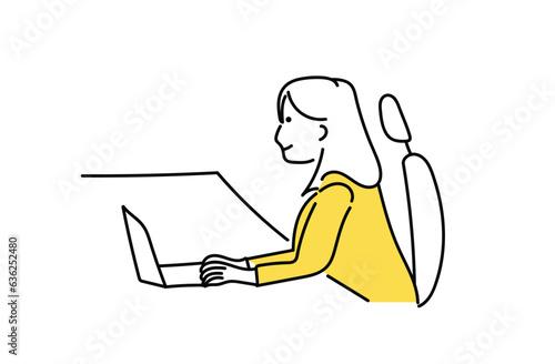 ノートパソコンを操作するビジネスパーソンの女性のイラスト素材
