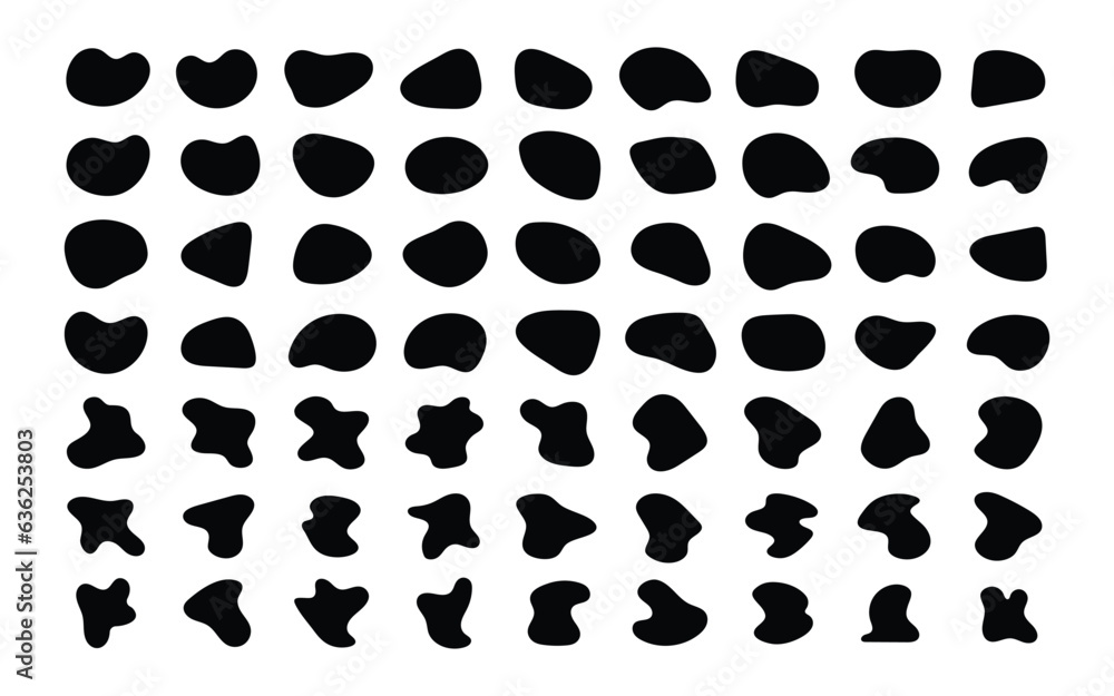 Random blob shapes. Organic blobs set. Rounded abstract organic shape collection. Random shapes of cube, pebble, inkblot, amoeba, drops and stone silhouettes. Blotch texture vector set Random blob shapes. Organic blobs set. Rounded abstract organic shape collection. Random shapes of cube, pebble, inkblot, amoeba, drops and stone silhouettes. Blotch texture vector set