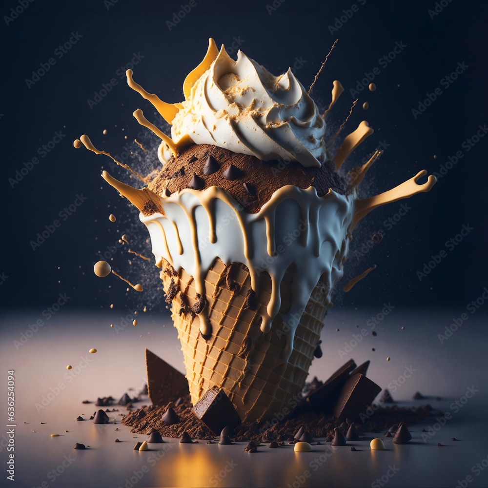 Ice Cream Isploding Delicious splash ice cream cone design with exploding and liquify ...