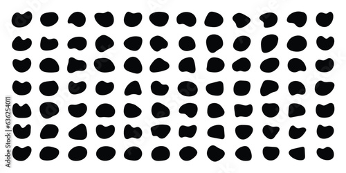 Blob shape organic set. Random black cube drops simple shapes. Collection forms for design and paint liquid black blotch shapes