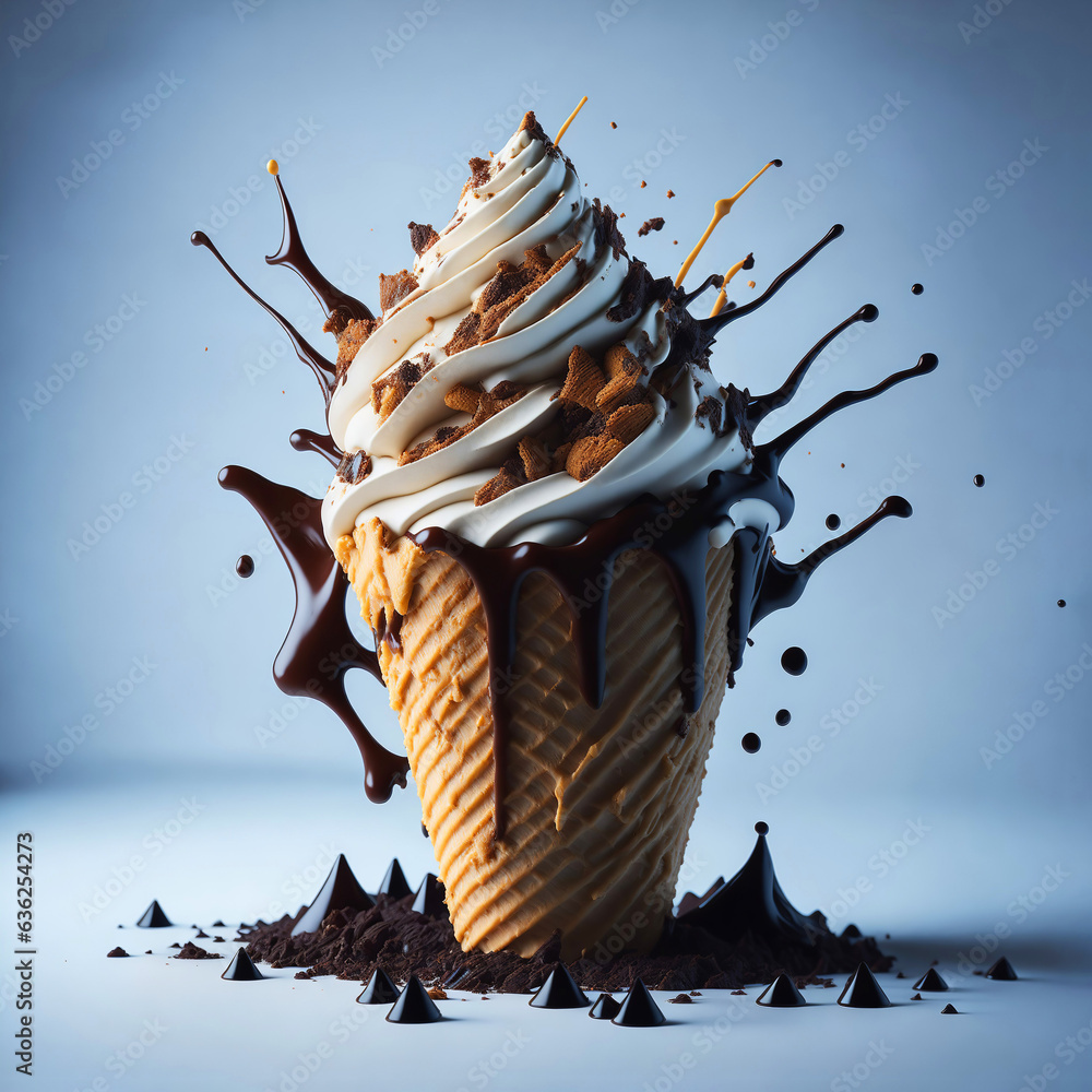 Ice Cream Isploding Delicious splash ice cream cone design with exploding and liquify ...