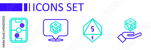 Set line Game dice, and Air hockey table icon. Vector