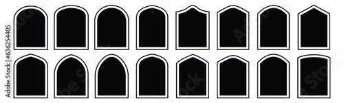 Mosque Islamic frames. Islamic door and window silhouette Arabic arch design. Ramadan frame shape. Collection of patterns in oriental style. Arch windows and doors in traditional vector silhouettes