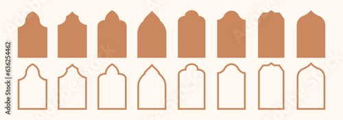 Islamic door and window silhouette Arabic arch design. Ramadan frame shape. Mosque Islamic frames. Collection of patterns in oriental style. Arch windows and doors in traditional vector silhouettes