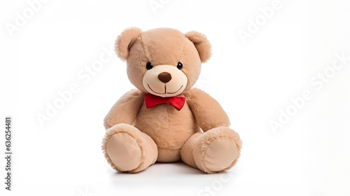 teddy bear with red ribbon, isolated on white