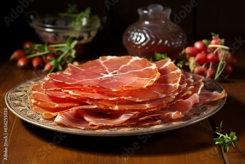 delicious Spanish cured ham. Generative AI