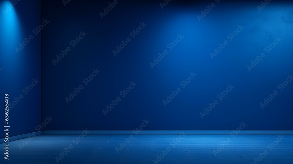 Blue Wall with beautiful Lighting. Elegant minimalist background for product presentation.