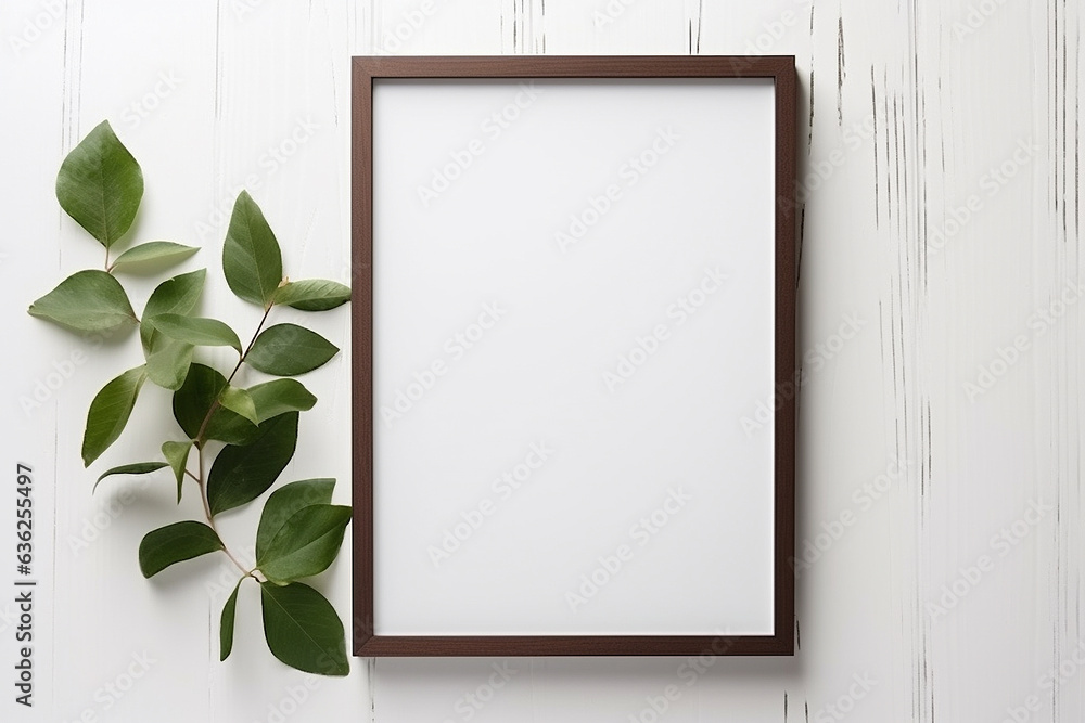 Wooden frame with eucalyptus branches on white background. Flat lay, top view.
Wooden frame with eucalyptus branches on white background. Flat lay, top view.